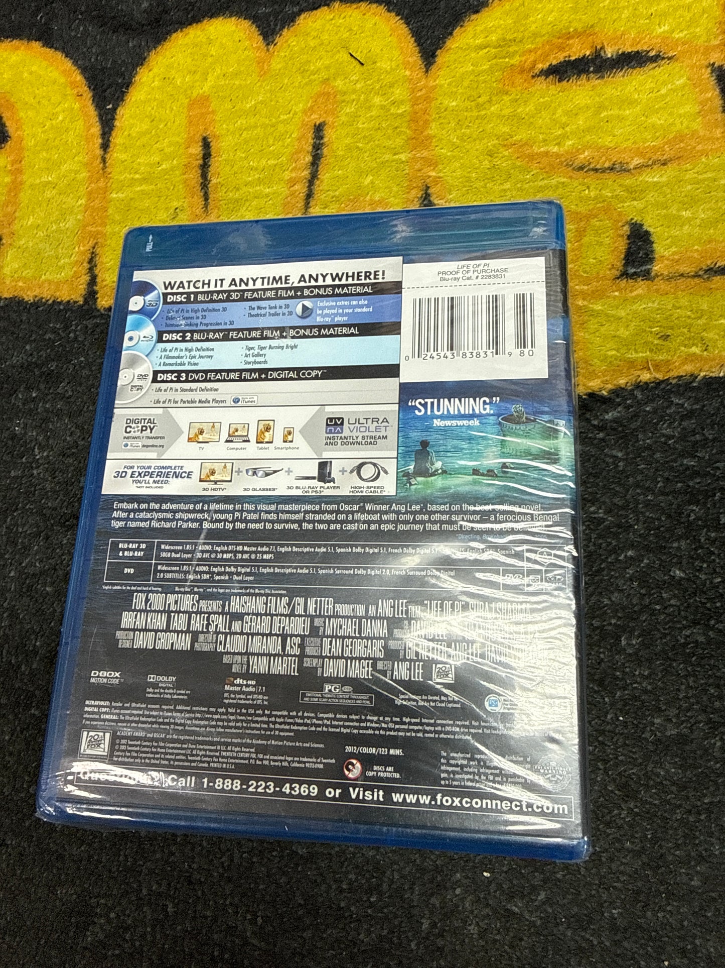 Life of Pi 3D Blu Ray + Blu Ray + DVD + Digital (New)