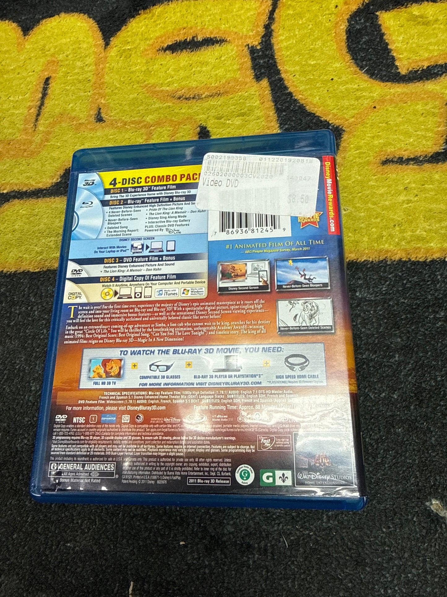Lion King 3D Blu Ray + Blu Ray + DVD + Digital Copy (Used)