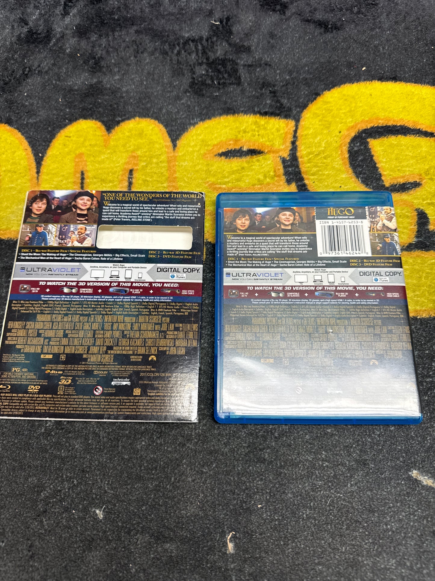 Hugo 3D Blu Ray + Blu Ray + DVD with Slip Case (Used)