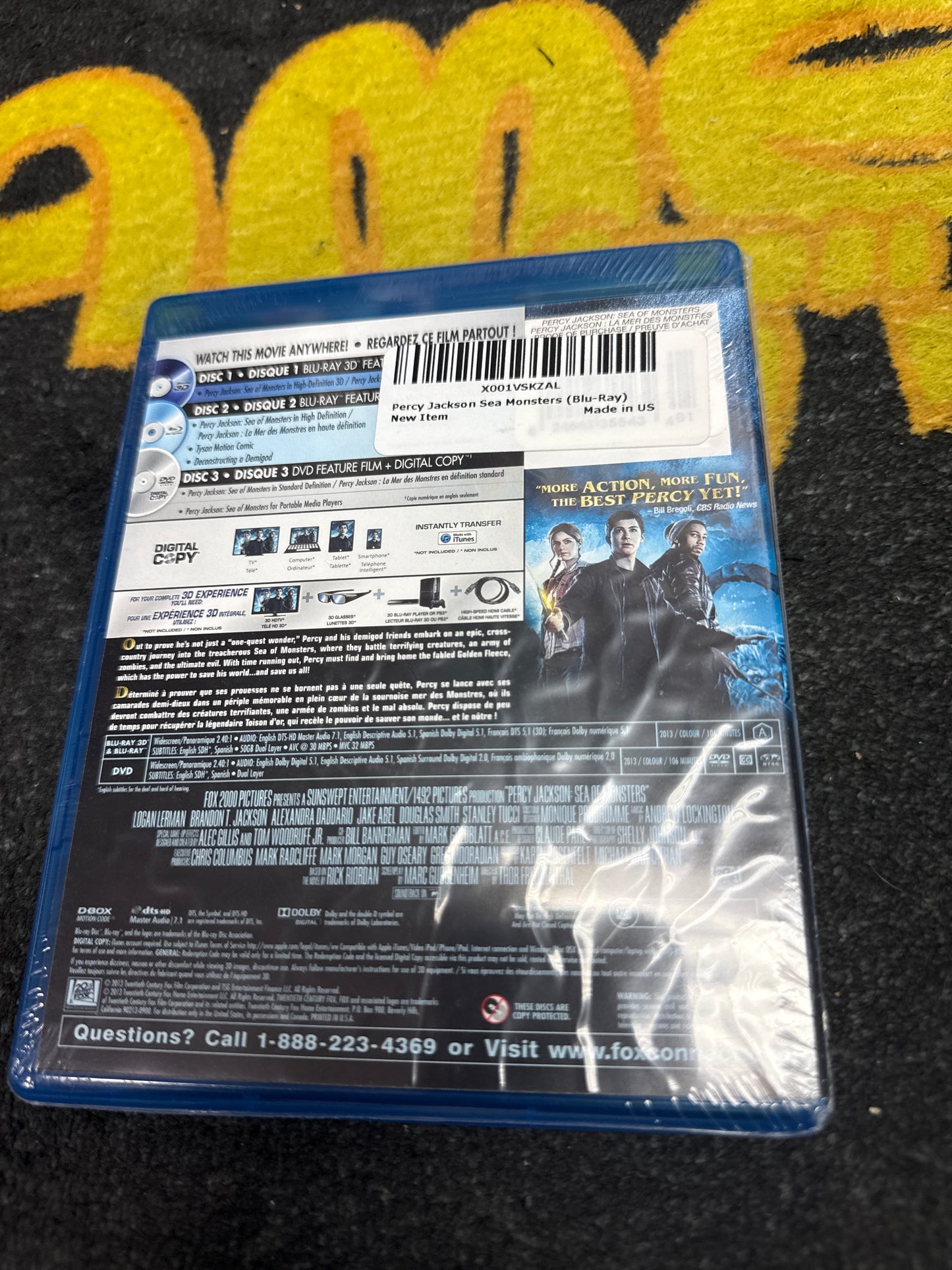 Percy Jackson Sea of Monsters 3D Blu Ray + Blu Ray + DVD + Digital (New)