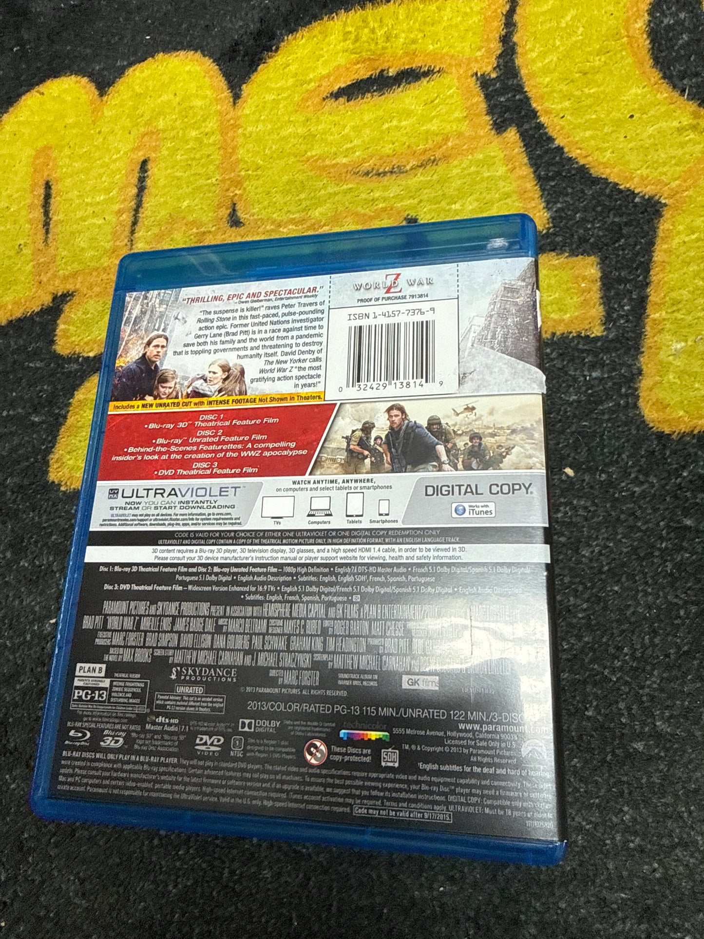 World War Z 3D Blu Ray + Blu Ray + DVD (Used)