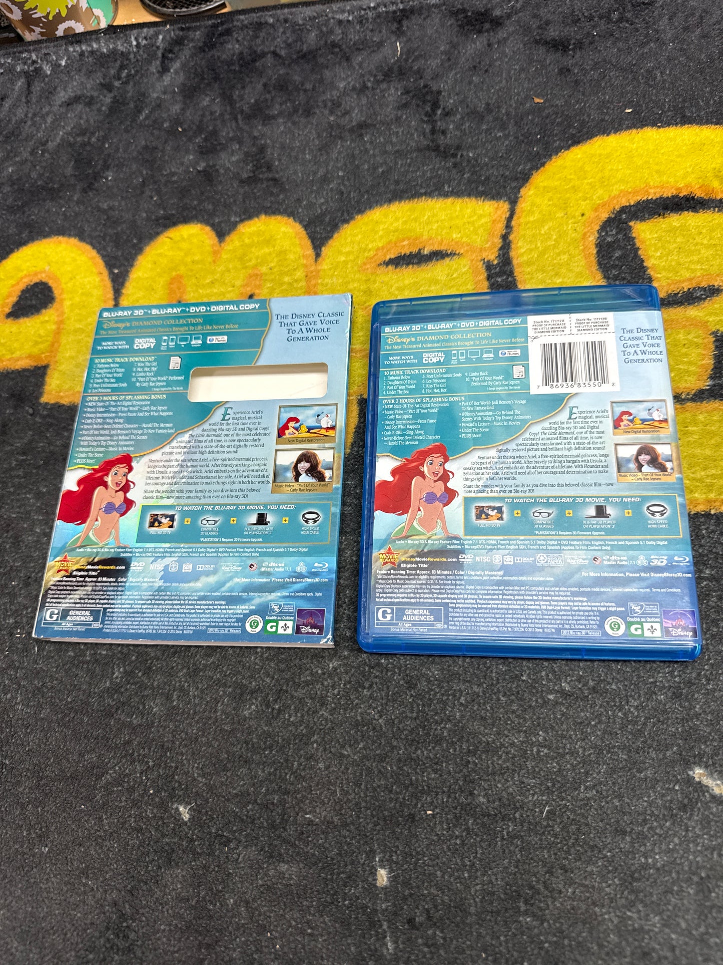 The Little Mermaid Diamond Edition 3D Blu Ray + Blu Ray + DVD with Slip Cover (Used)