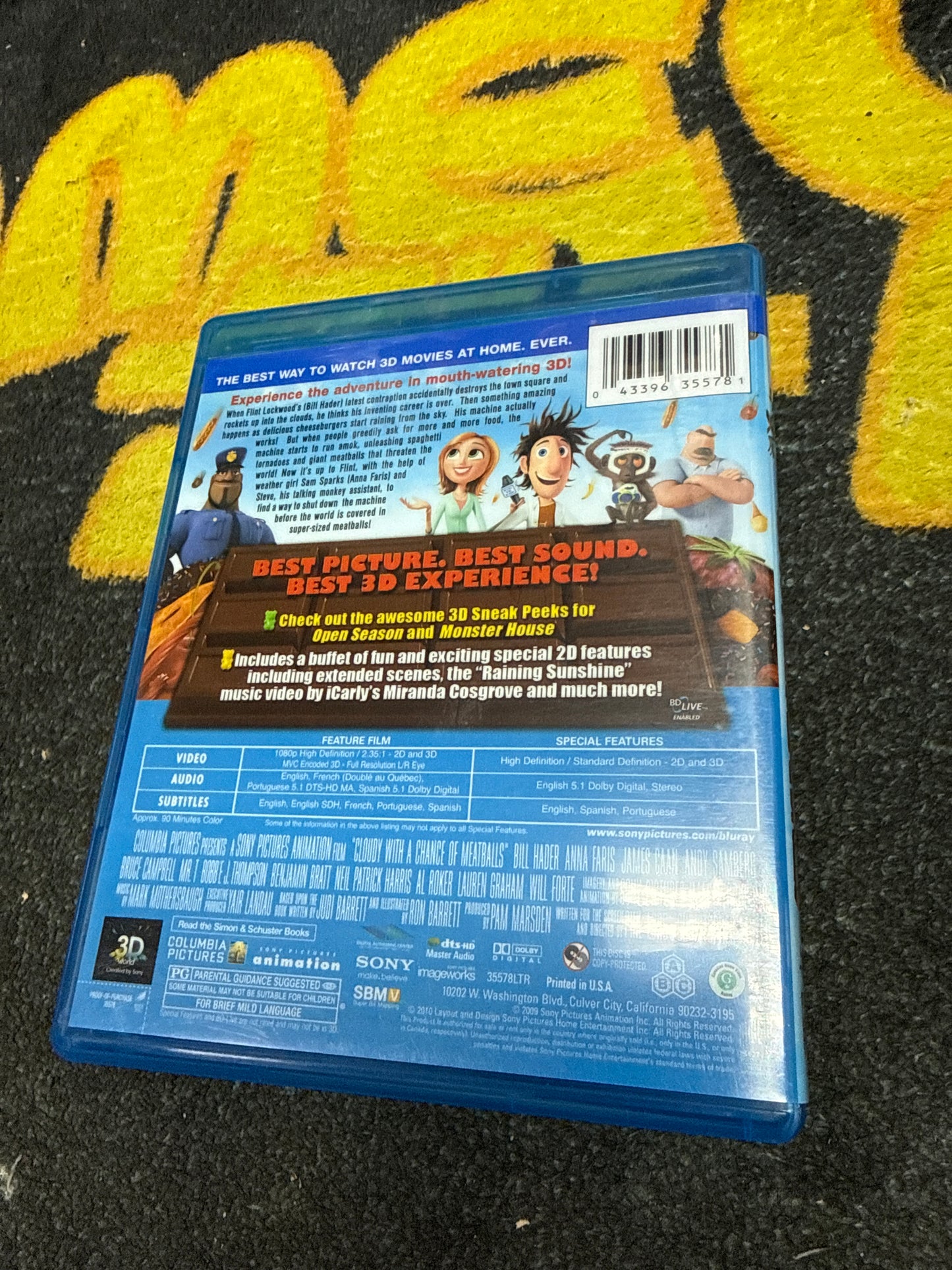 Cloudy With a Chance of Meatballs 3D Blu Ray (Used)