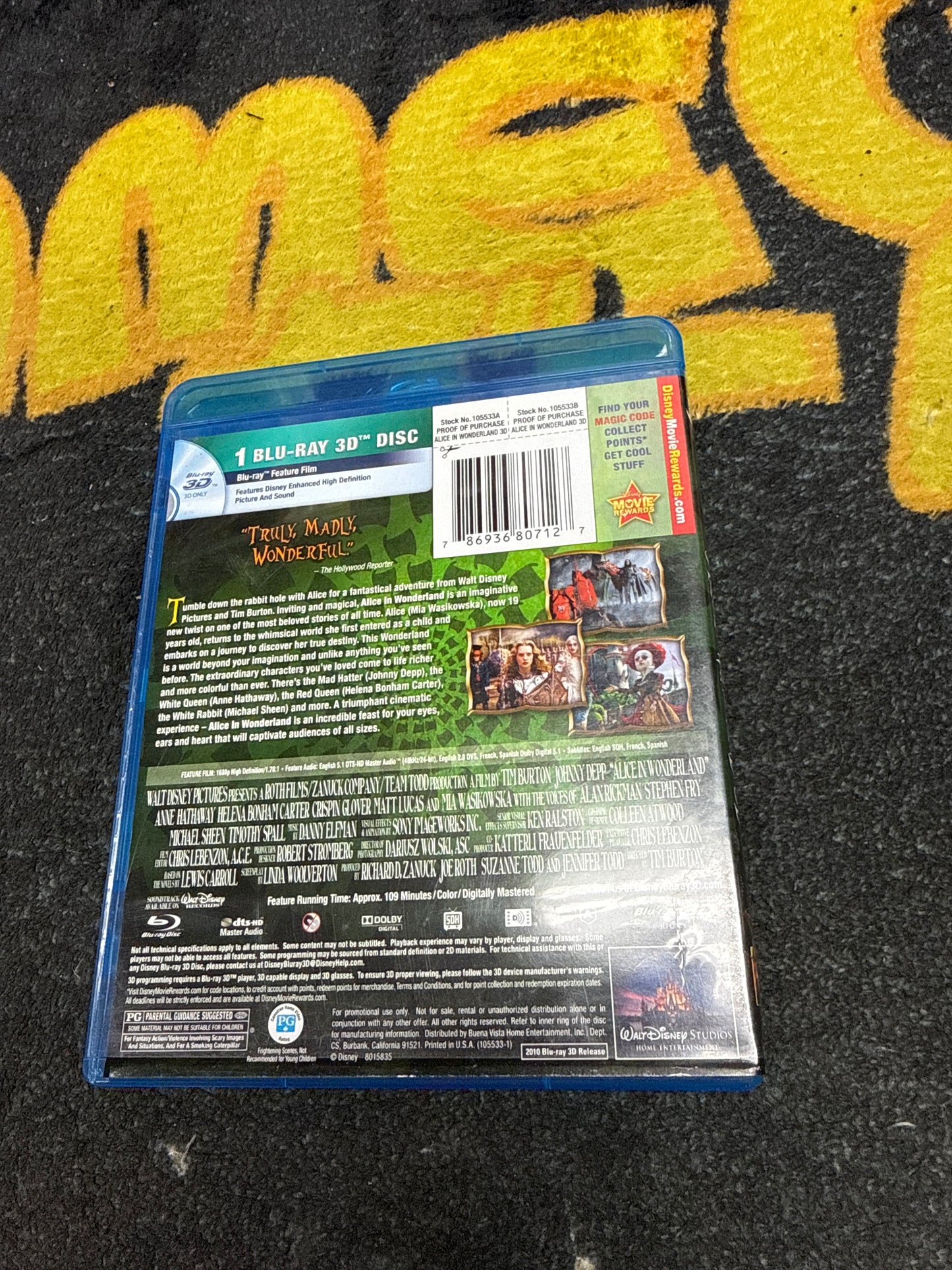Alice in Wonderland 3D Blu Ray (Used)