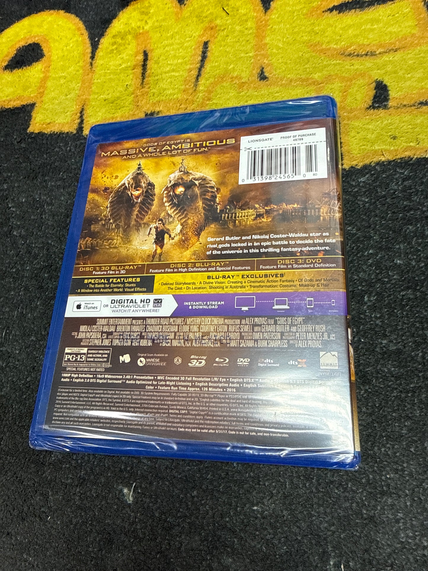 Gods of Egypt 3D Blu Ray + Blu Ray + DVD + Digital (New)