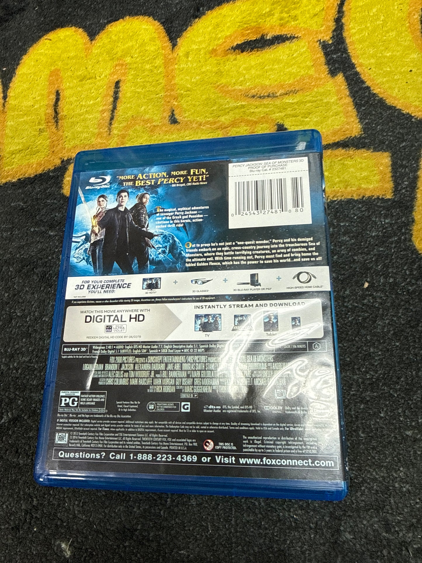 Percy Jackson Sea of Monsters 3D Blu Ray + Blu Ray (Used)