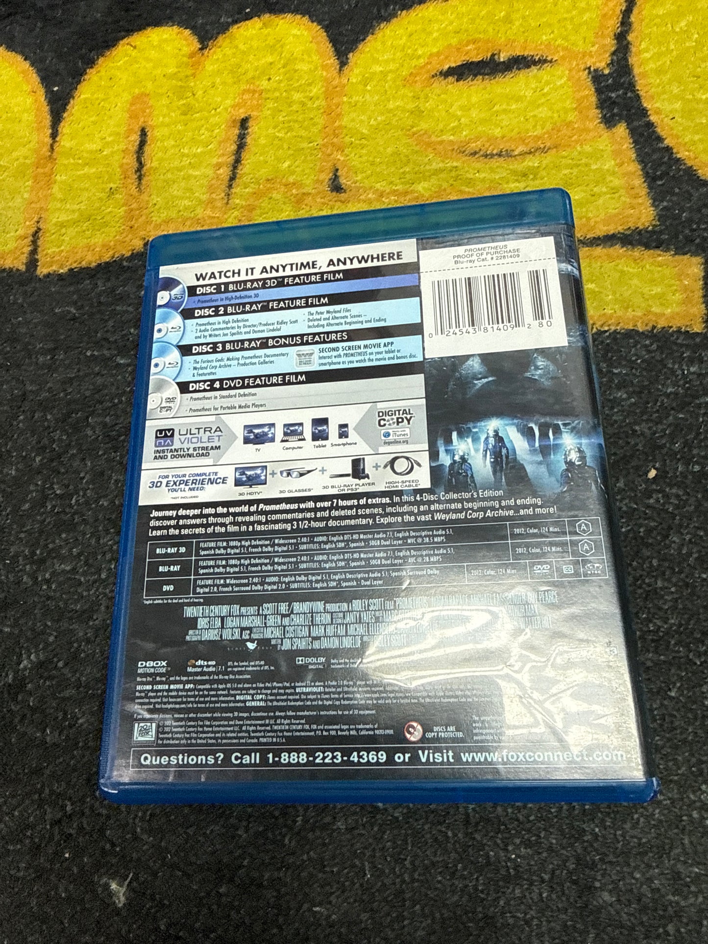 Prometheus 3D Blu Ray + Blu Ray + DVD + Digital (Used)