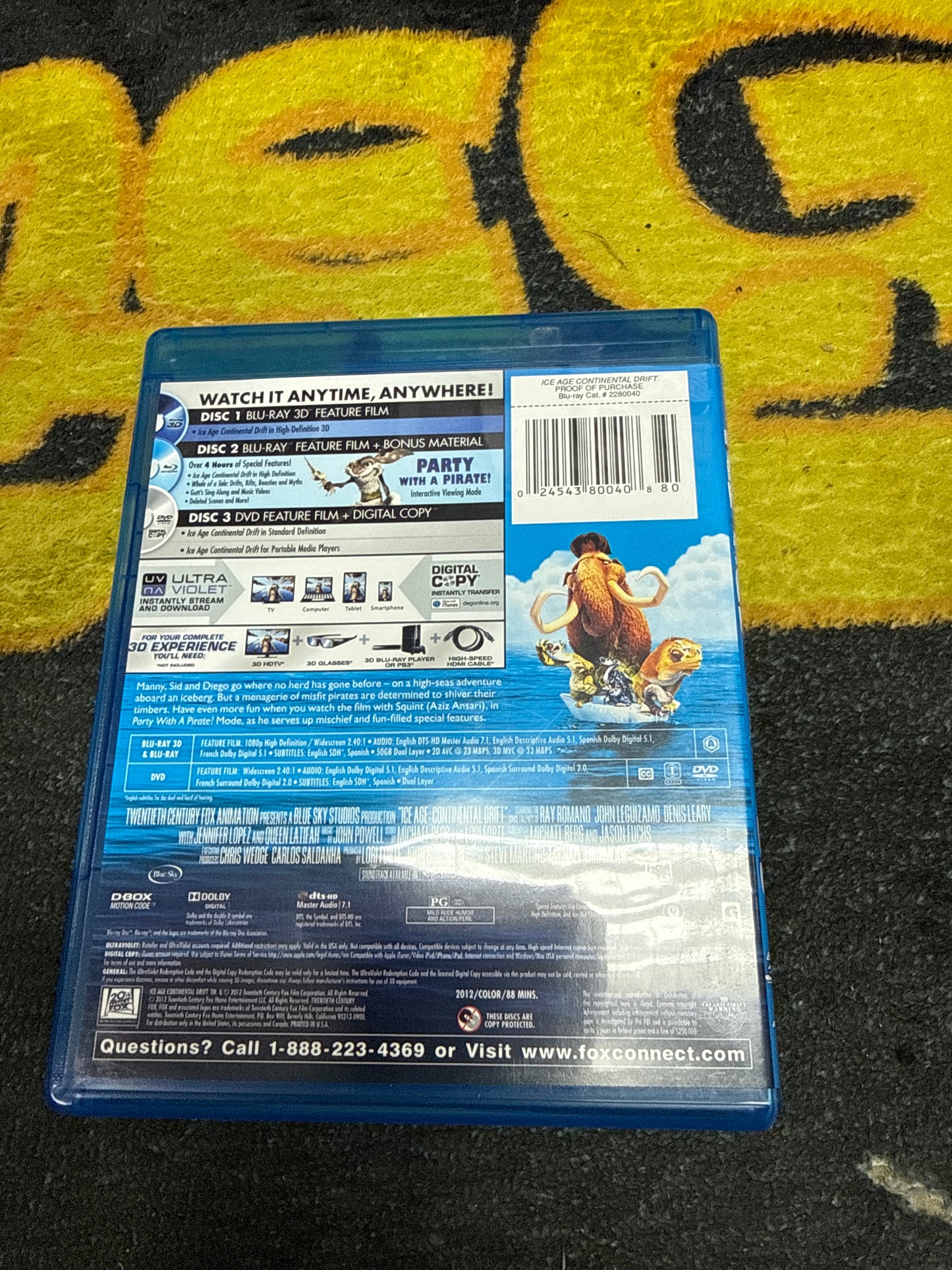 Ice Age Continental Drift 3D Blu Ray + Blu Ray + DVD (Used)