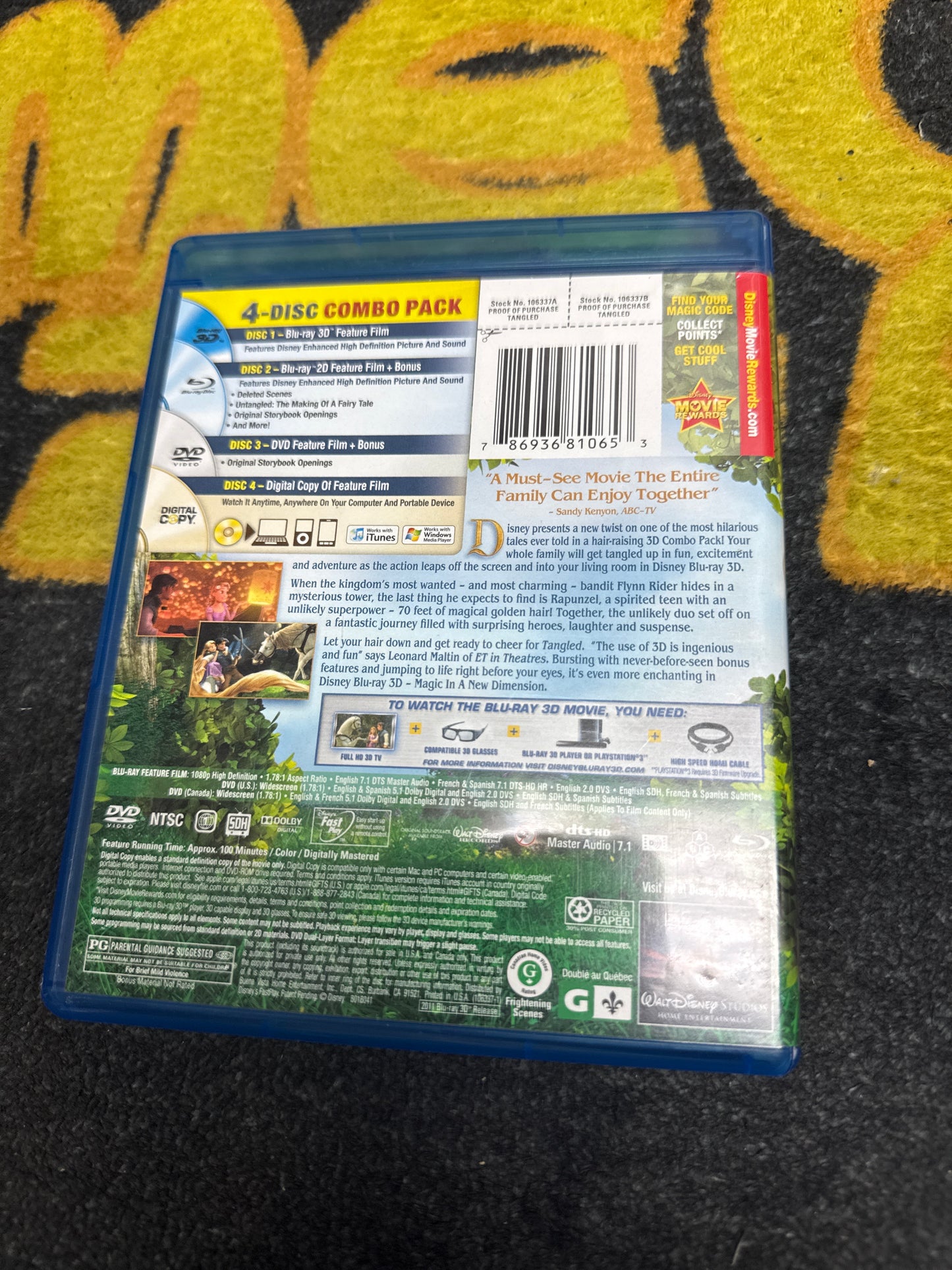 Tangled 3D Blu Ray + Blu Ray + DVD + Digital (Used)