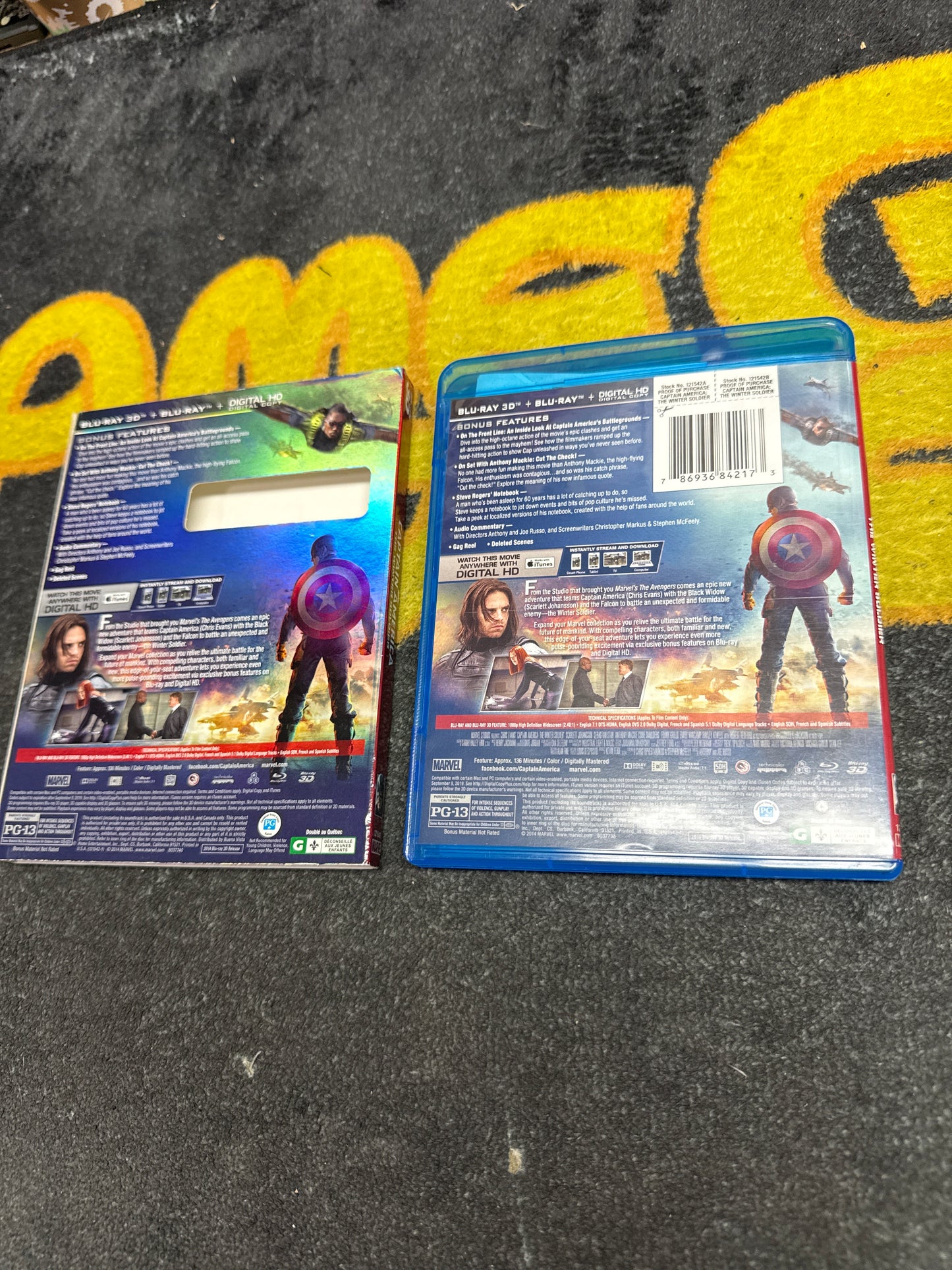 Captain America The Winter Soldier 3D Blu Ray + Blu Ray with Slip Cover (Used)
