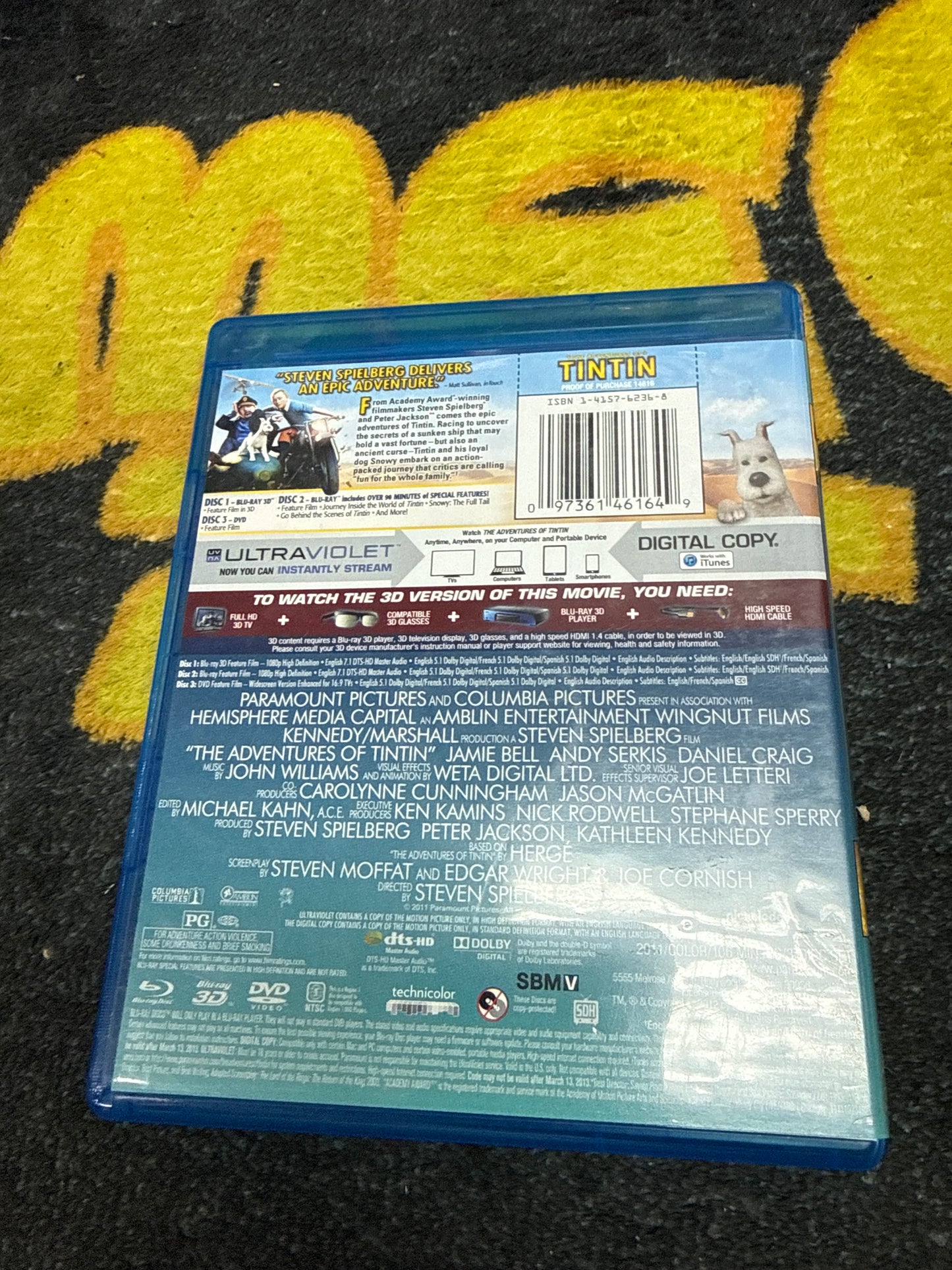 TinTin 3D Blu Ray + Blu Ray + DVD (Used)